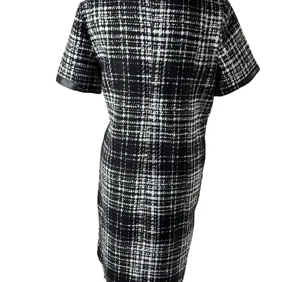 Banana Republic Black White Plaid Faux Leather Trim Short Sleeve Shift Dress 6 - Picture 4 of 8